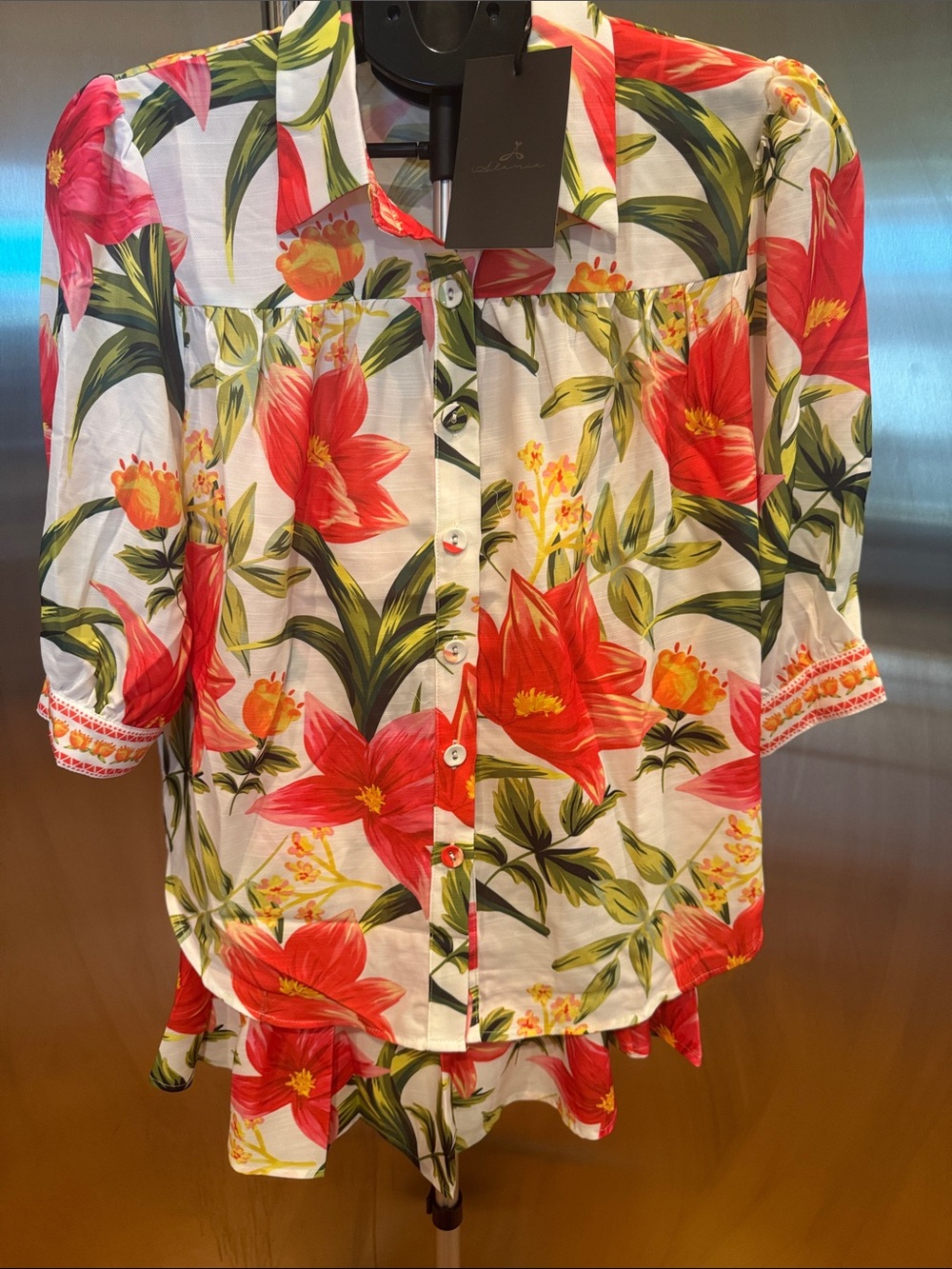 Floral Button-Down Shirt in Red & Green